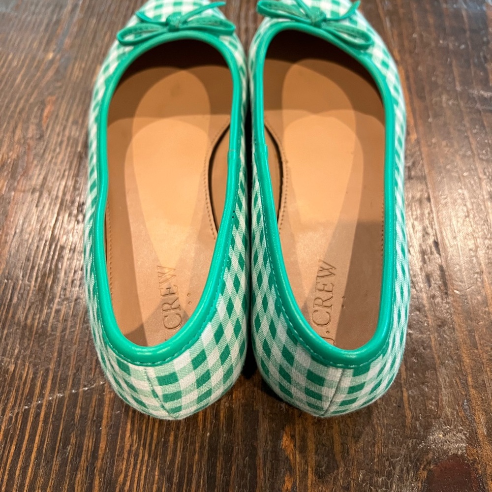 J. Crew Green and White Gingham Ballet Flats - Picture 2 of 3
